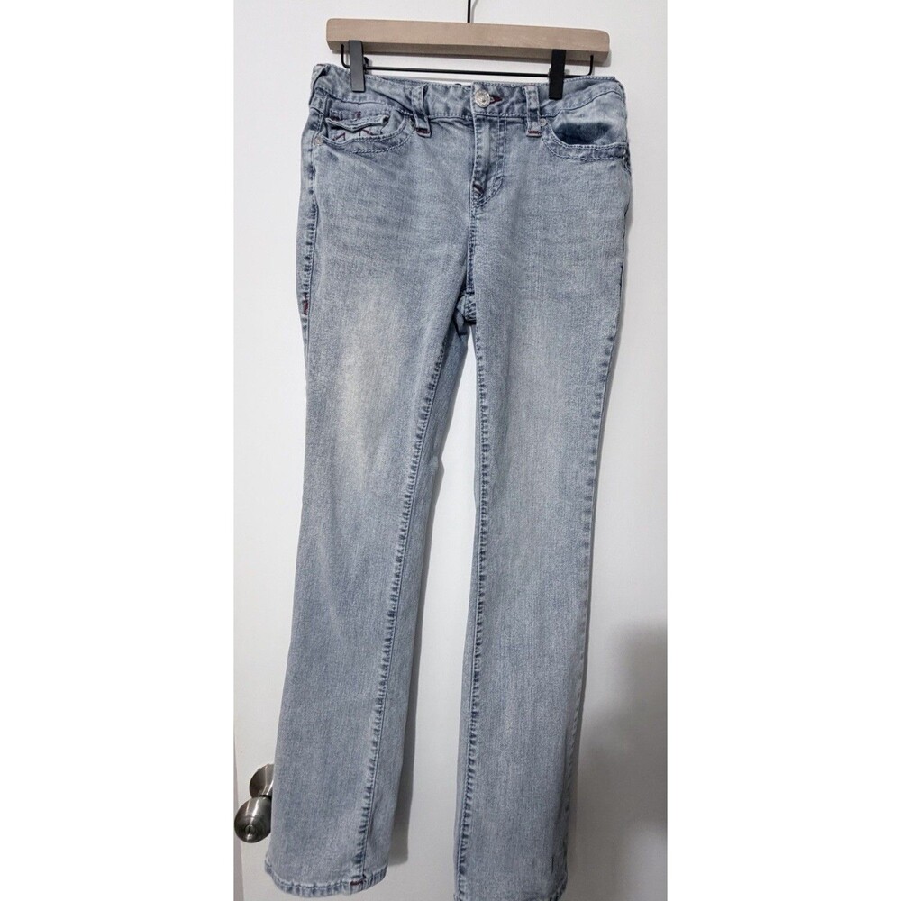 TRUE RELIGION Billie Mid Rise Straight Leg Big T Jean Sz 29 x 32 Light Wash